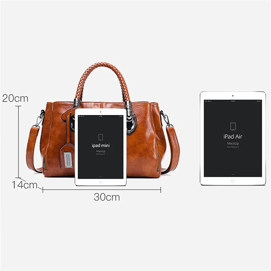 19) Woman's Vintage Oil Wax PU leather luxury Design handbags