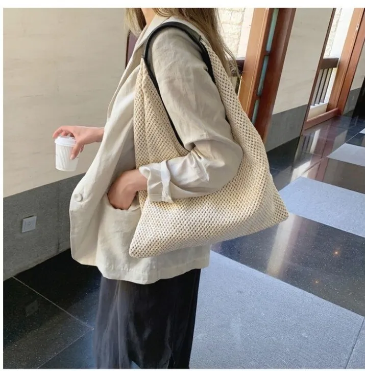 Casual rattan buckets bag for women bohemian wicker woven shoulder bags lady handbag large capacity totes summer beach big purse