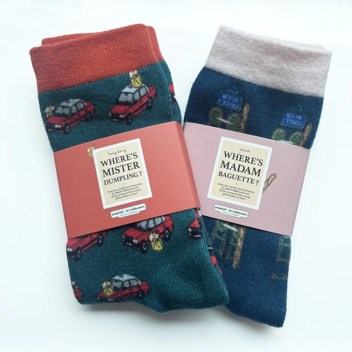 Colorful City Socks - Where's Mister Dumpling   Where's Madam Baguette