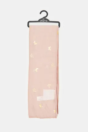 Girls Pink Color Foil Printed Scarf
