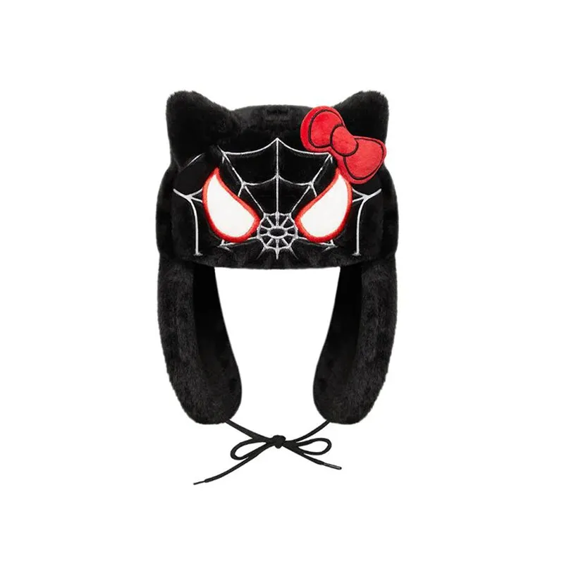 Kawaii Hello Kitty x Spider-Man Ushanka Hat (Black)