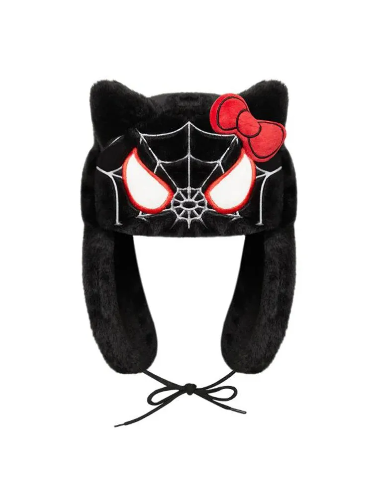 Kawaii Hello Kitty x Spider-Man Ushanka Hat (Black)