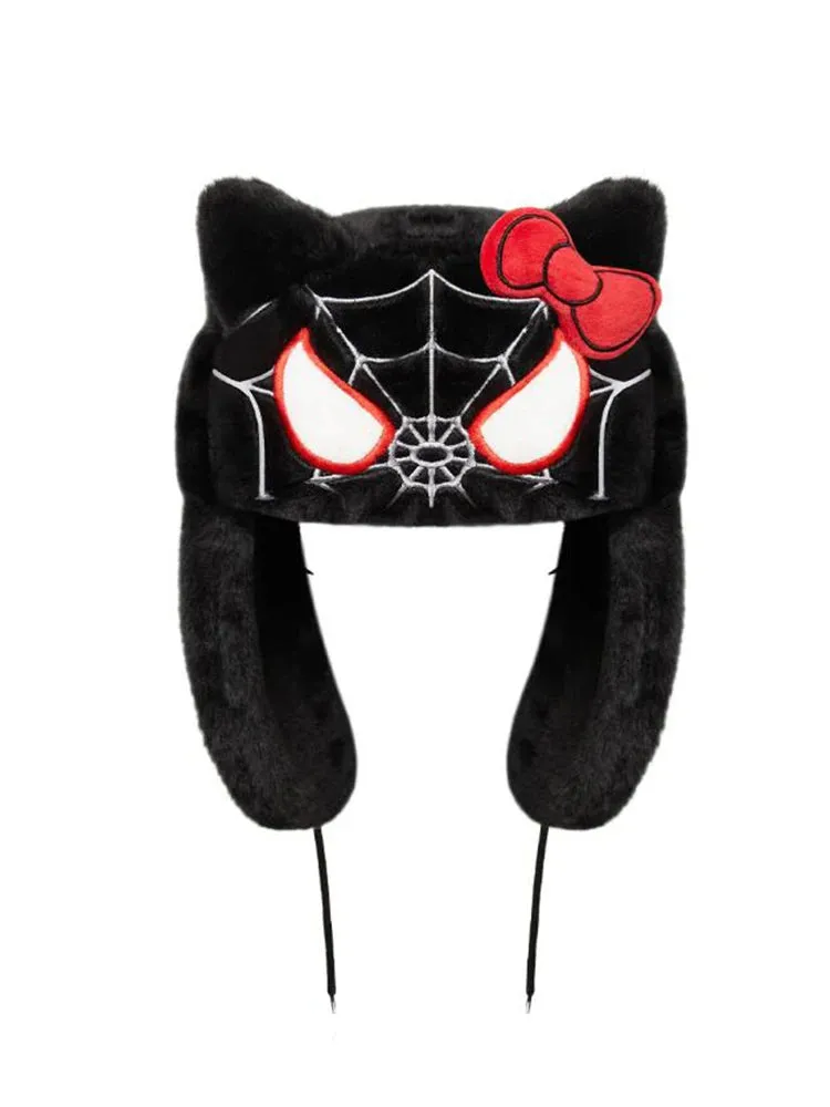 Kawaii Hello Kitty x Spider-Man Ushanka Hat (Black)