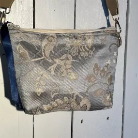 Lidia’s Bags Handmade Blue Beige Jacquard Upholstery Shoulder Bag