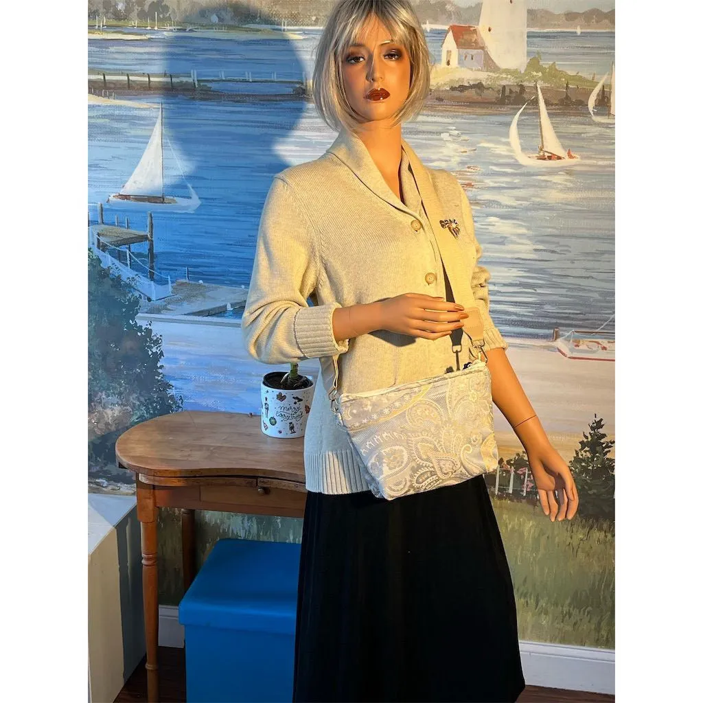 Lidia’s Bags Handmade Blue Beige Jacquard Upholstery Shoulder Bag