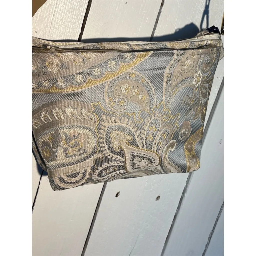 Lidia’s Bags Handmade Blue Beige Jacquard Upholstery Shoulder Bag