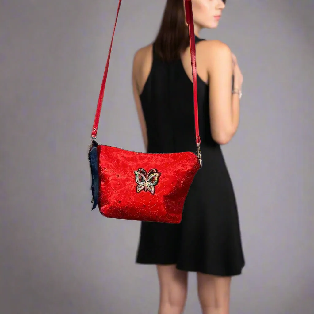 Lidias Bags Women's Red Organza Satin Shoulder Bag Sequin Patches