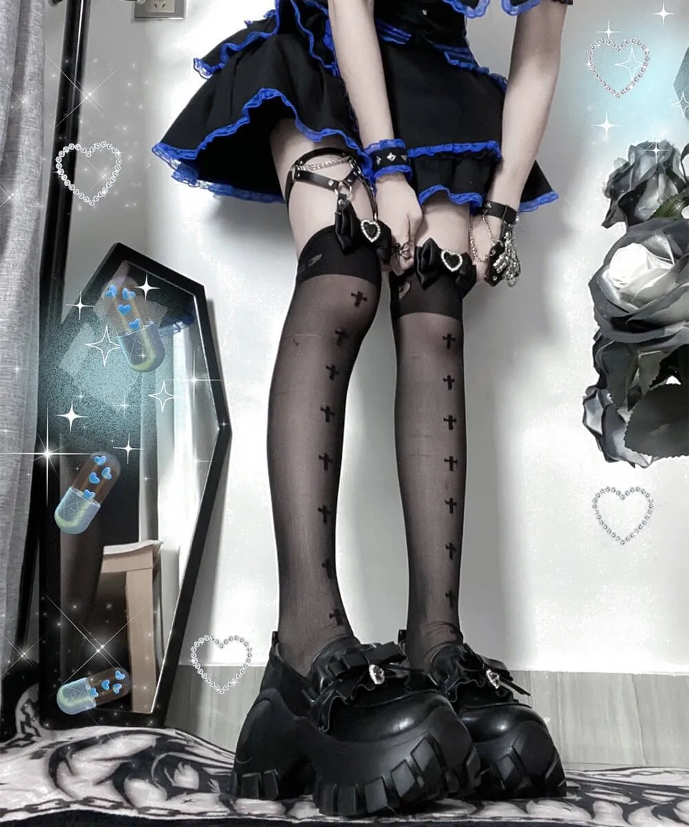 Little Nurse Cross Pattern Over Knee Socks