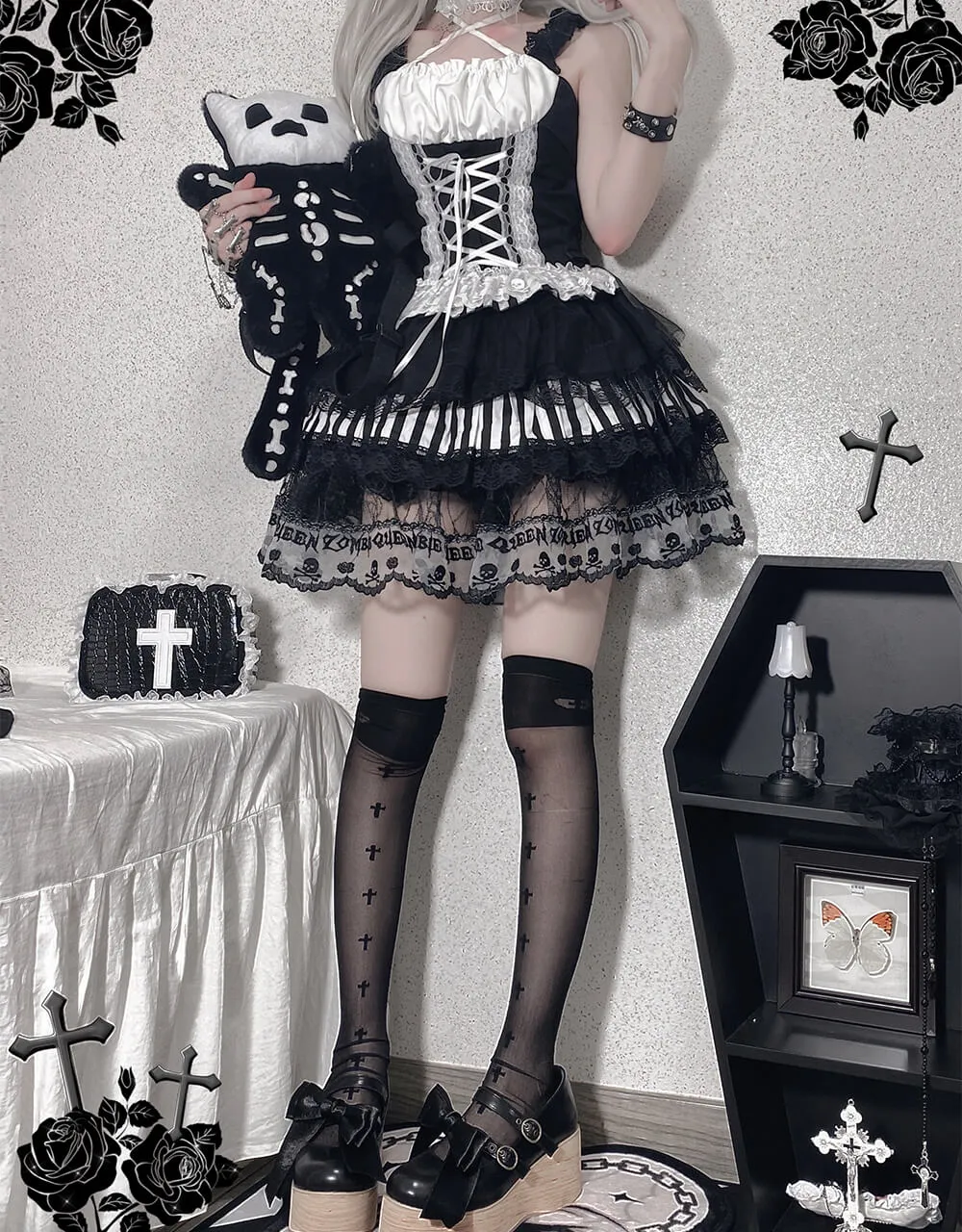 Little Nurse Cross Pattern Over Knee Socks