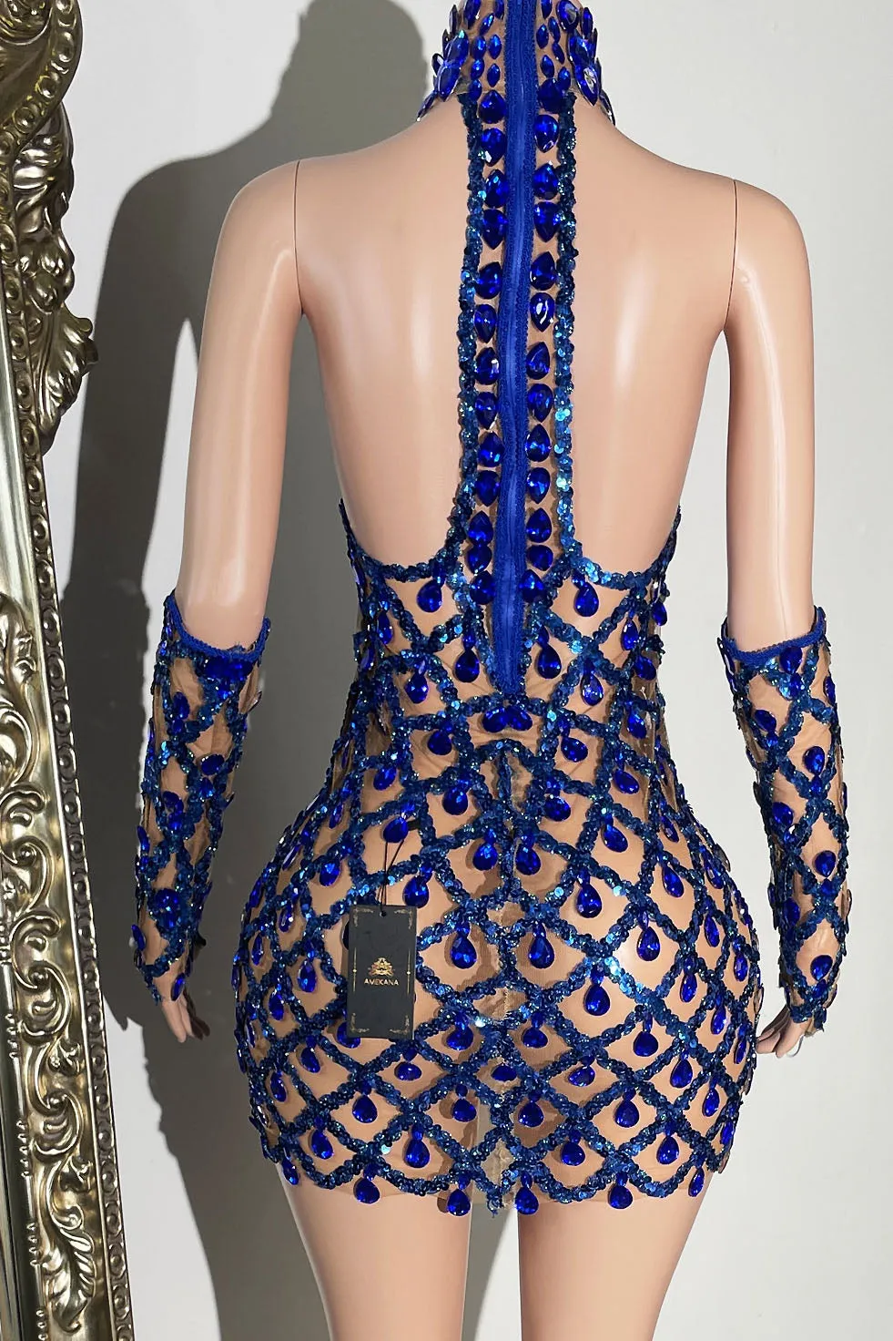 Midnight Mini Rhinestone Dress (Ready To Ship)