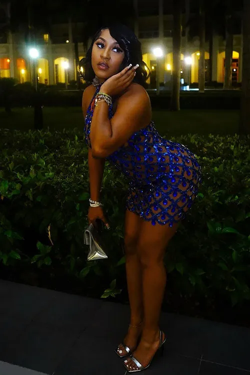 Midnight Mini Rhinestone Dress (Ready To Ship)