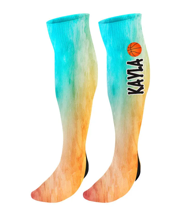 Personalized Basketball Knee High Socks - Watercolor Background
