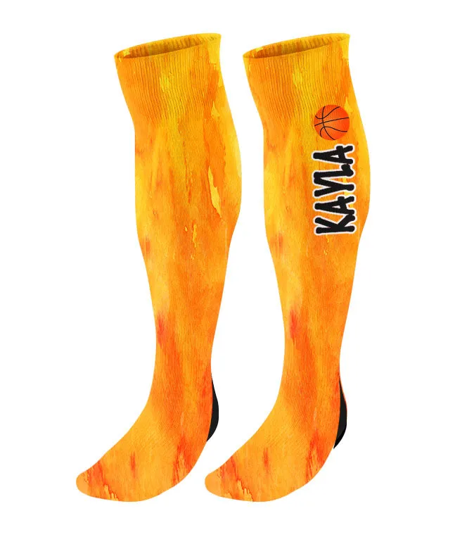 Personalized Basketball Knee High Socks - Watercolor Background