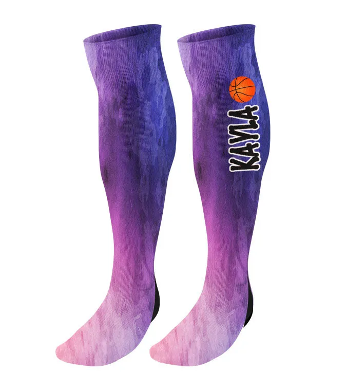 Personalized Basketball Knee High Socks - Watercolor Background