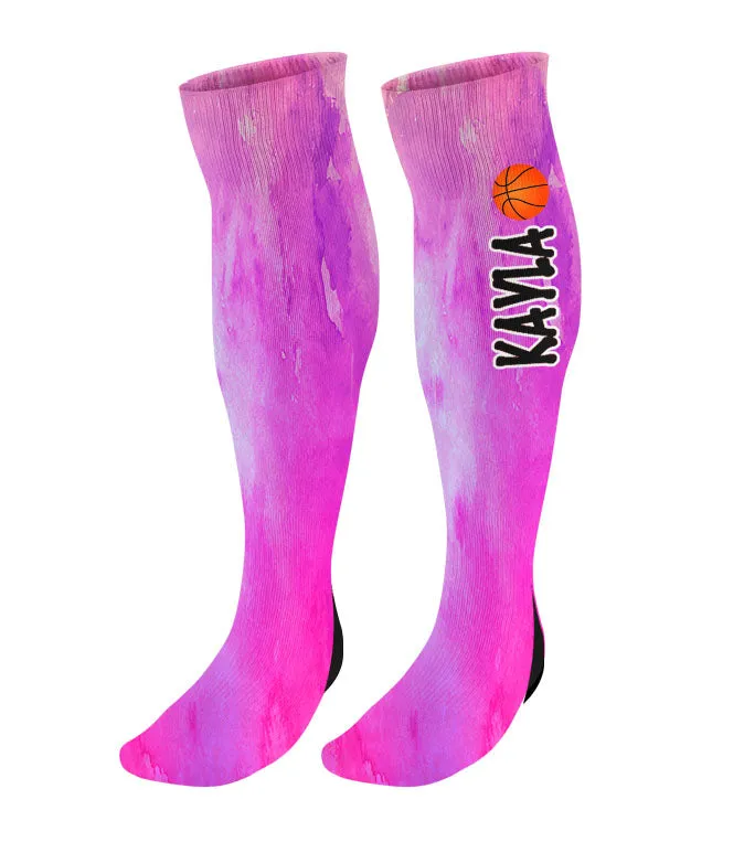 Personalized Basketball Knee High Socks - Watercolor Background