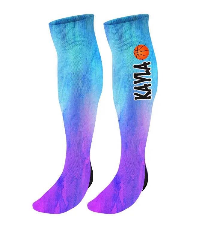 Personalized Basketball Knee High Socks - Watercolor Background
