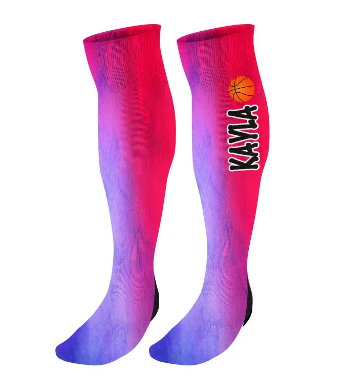 Personalized Basketball Knee High Socks - Watercolor Background
