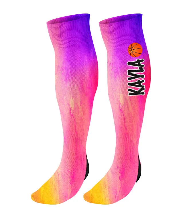 Personalized Basketball Knee High Socks - Watercolor Background