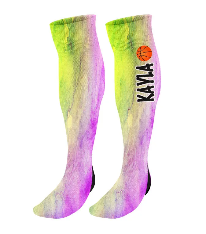 Personalized Basketball Knee High Socks - Watercolor Background