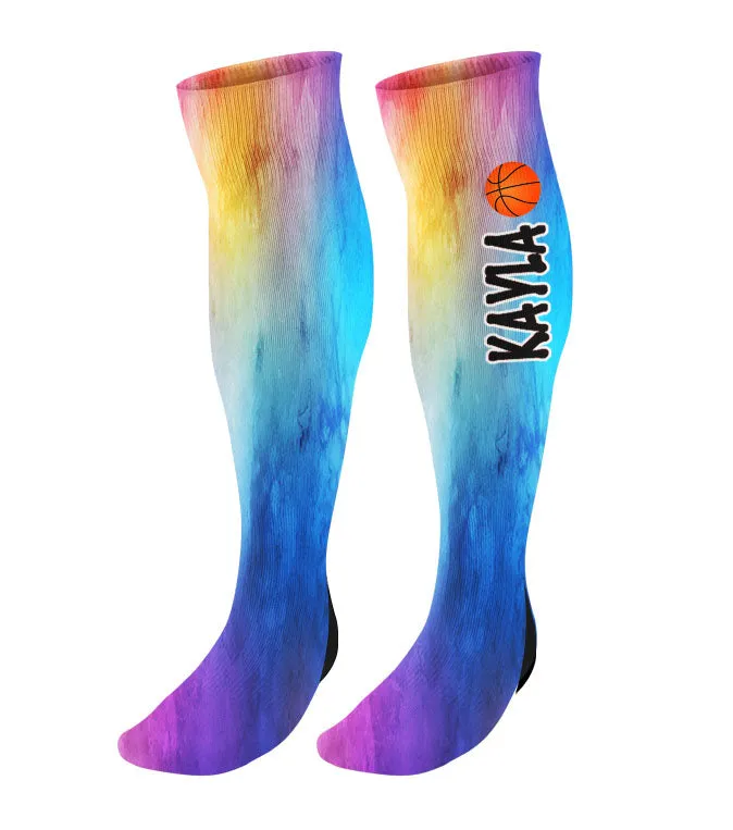 Personalized Basketball Knee High Socks - Watercolor Background