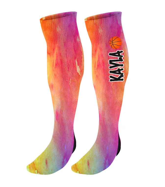 Personalized Basketball Knee High Socks - Watercolor Background