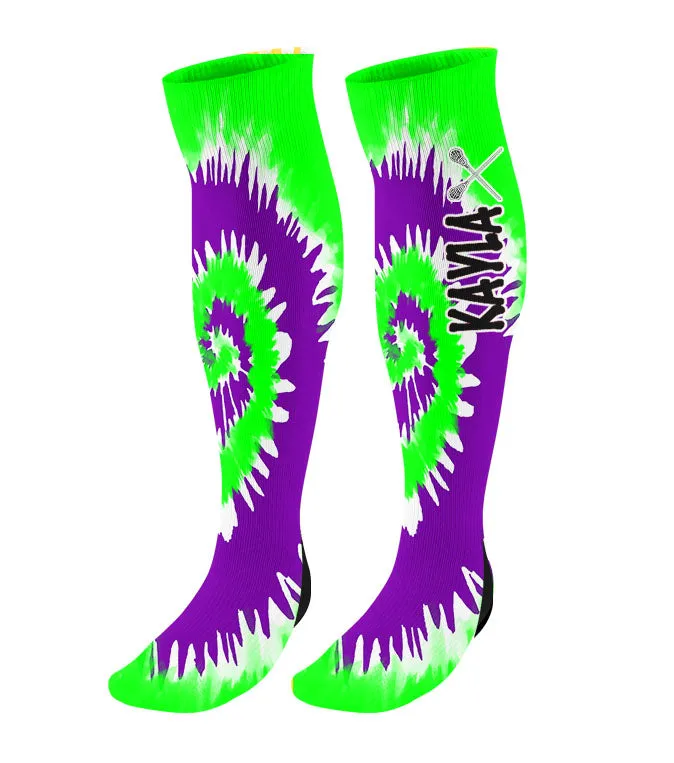 Personalized Lacrosse Knee High Socks - Tie Dye Background