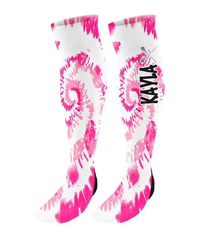 Personalized Lacrosse Knee High Socks - Tie Dye Background