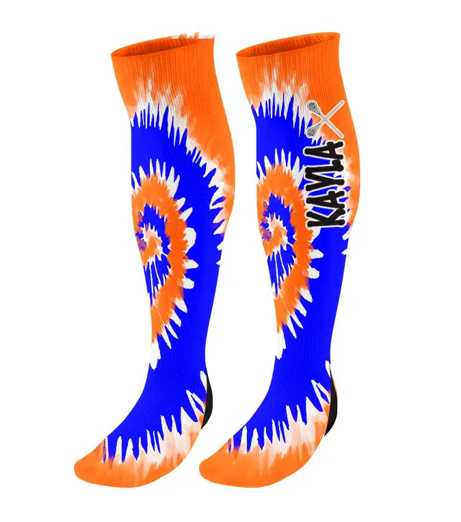 Personalized Lacrosse Knee High Socks - Tie Dye Background
