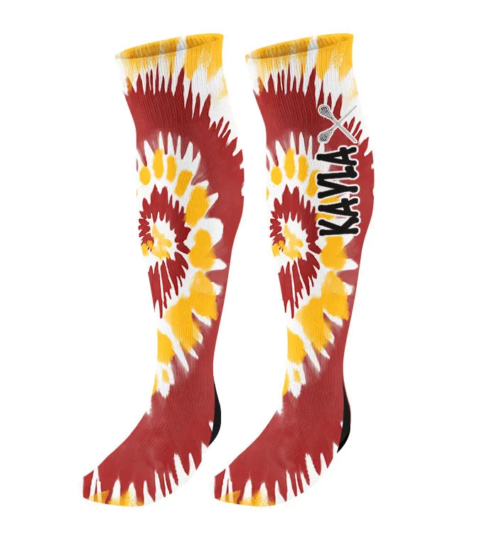 Personalized Lacrosse Knee High Socks - Tie Dye Background