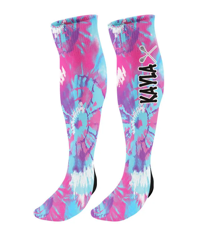 Personalized Lacrosse Knee High Socks - Tie Dye Background