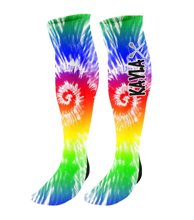 Personalized Lacrosse Knee High Socks - Tie Dye Background