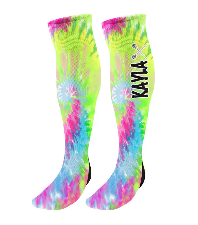 Personalized Lacrosse Knee High Socks - Tie Dye Background