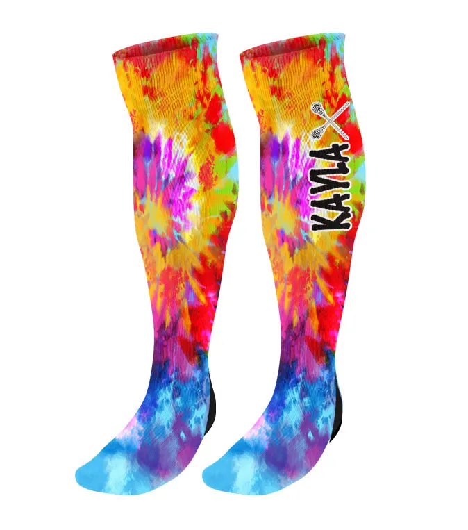 Personalized Lacrosse Knee High Socks - Tie Dye Background