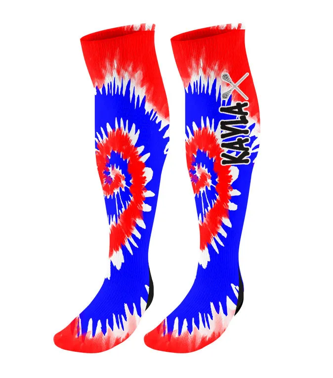 Personalized Lacrosse Knee High Socks - Tie Dye Background