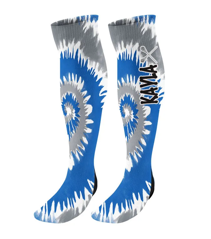 Personalized Lacrosse Knee High Socks - Tie Dye Background
