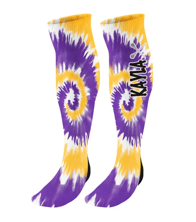 Personalized Lacrosse Knee High Socks - Tie Dye Background