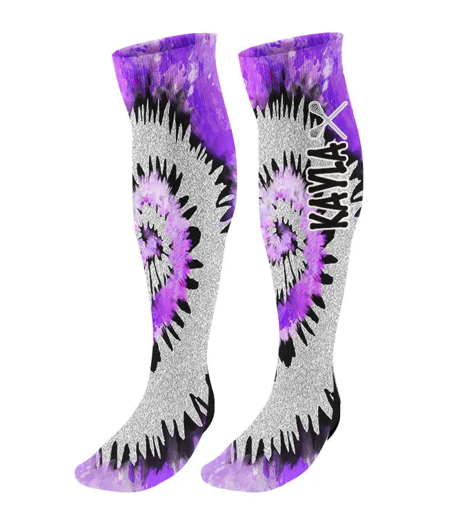 Personalized Lacrosse Knee High Socks - Tie Dye Background