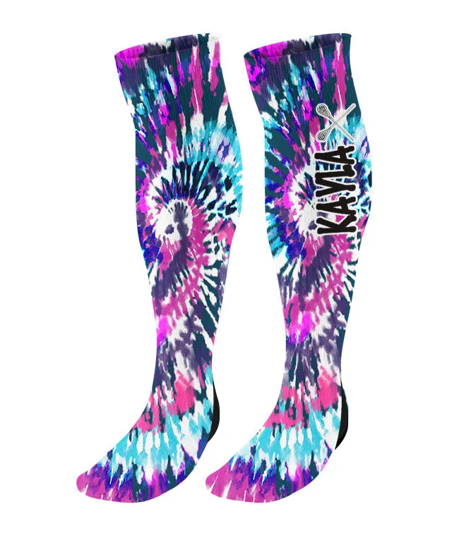 Personalized Lacrosse Knee High Socks - Tie Dye Background