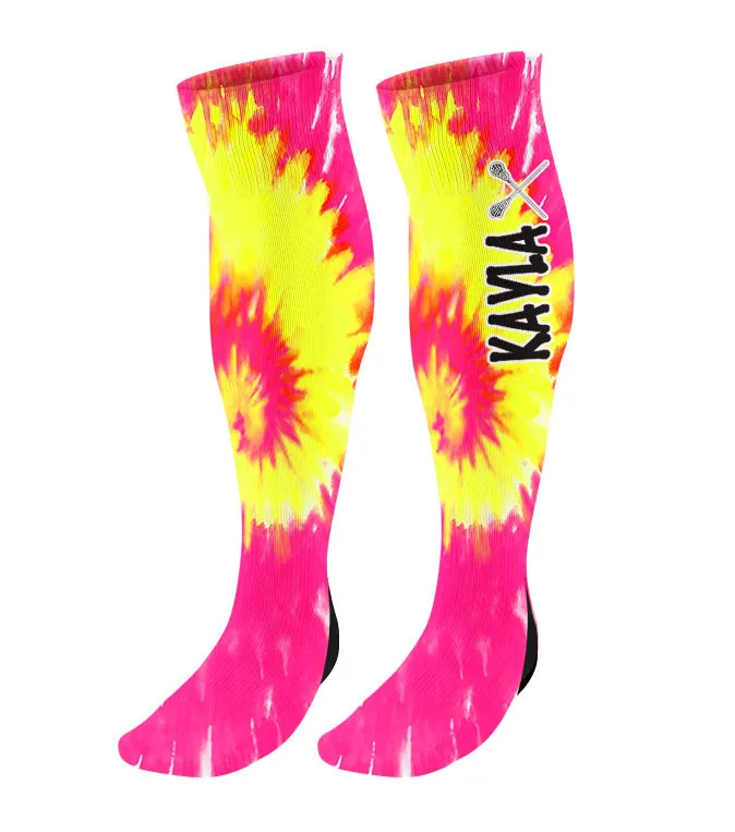 Personalized Lacrosse Knee High Socks - Tie Dye Background