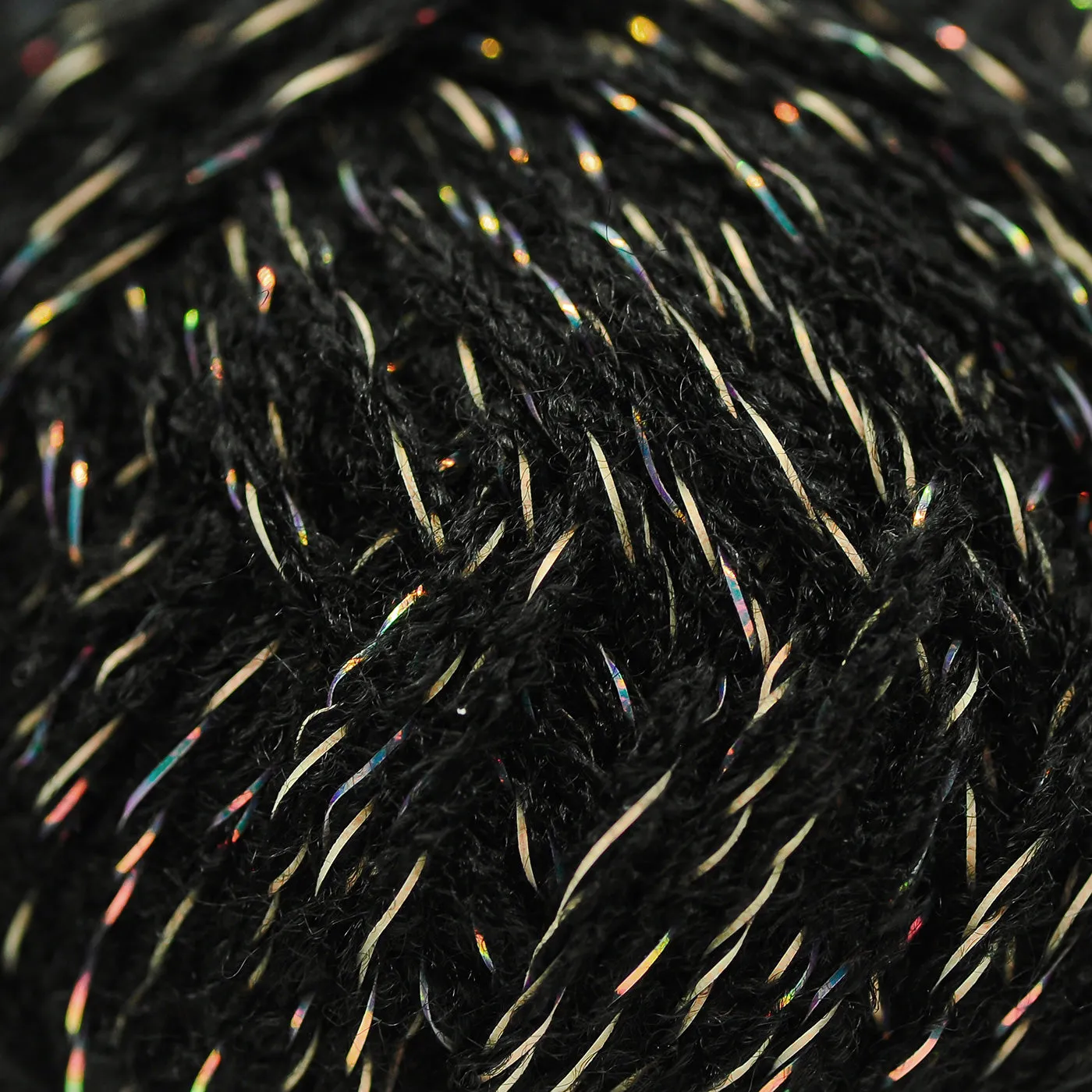 Premium Black Glow-in-the-Dark Acrylic Yarn with Metallic Shine and Multicolor Twist