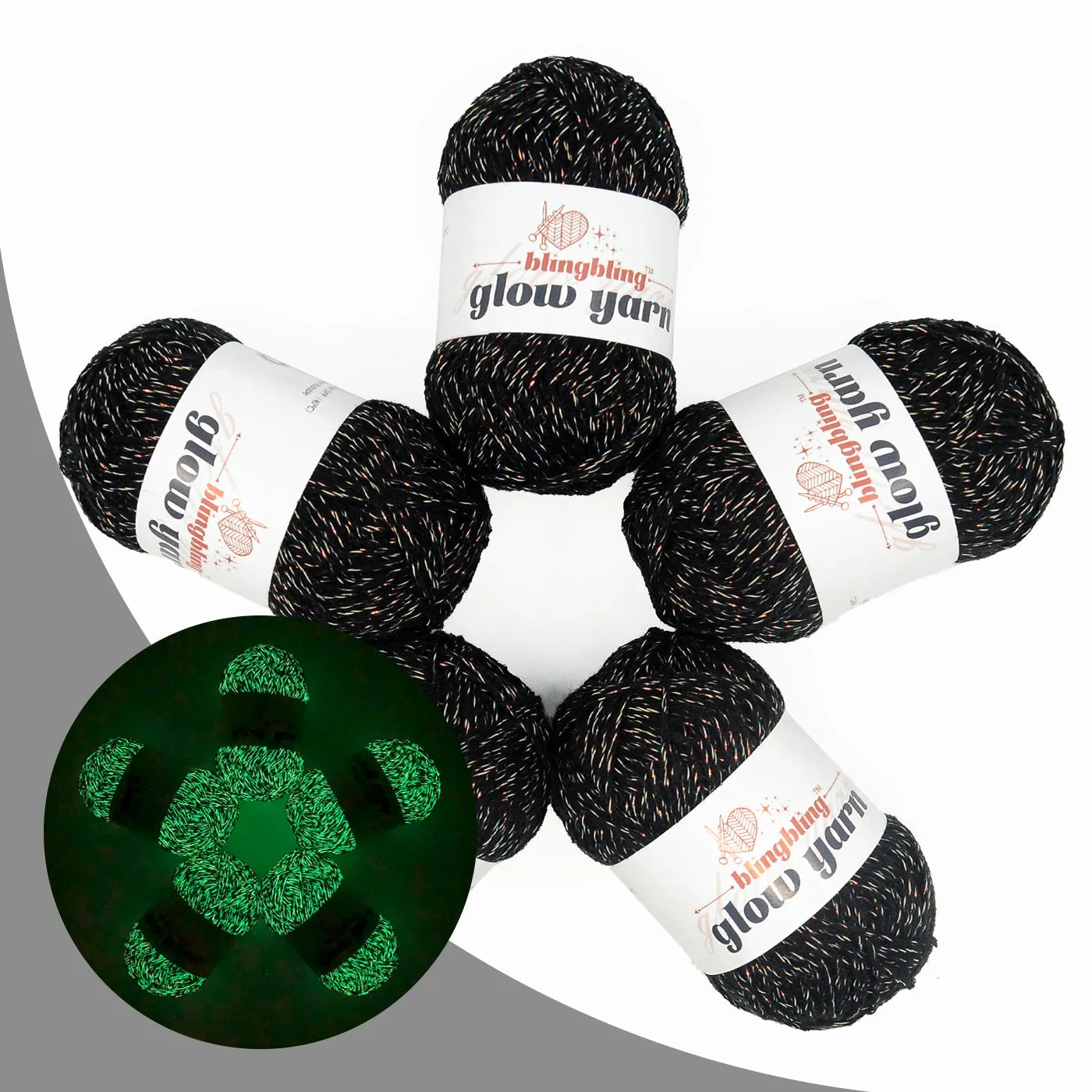 Premium Black Glow-in-the-Dark Acrylic Yarn with Metallic Shine and Multicolor Twist