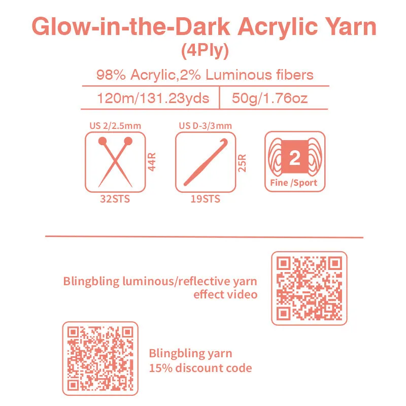 Premium Black Glow-in-the-Dark Acrylic Yarn with Metallic Shine and Multicolor Twist