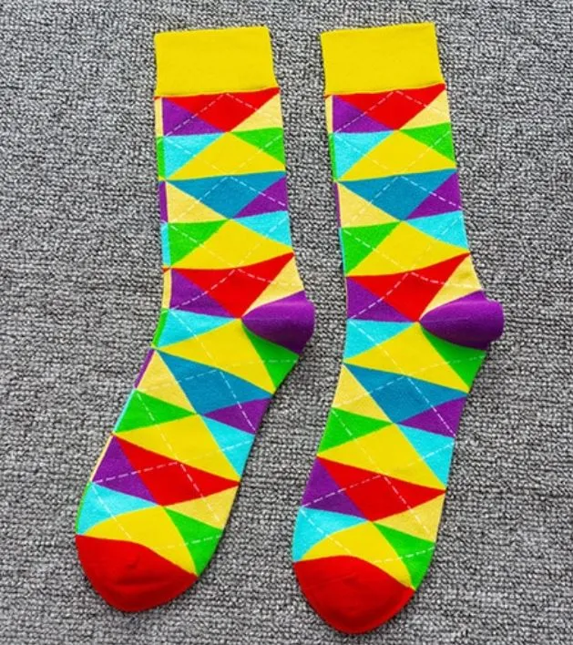 SF13 Yellow Colorful Triangles Design Socks