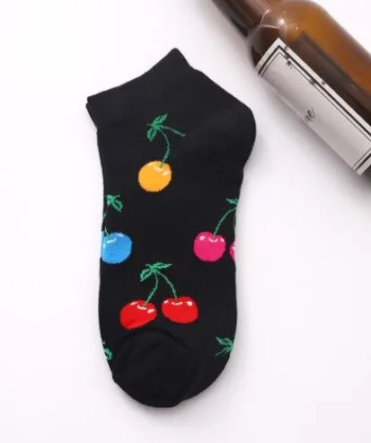 SF281 Black Colorful Cherries Low Cut Socks