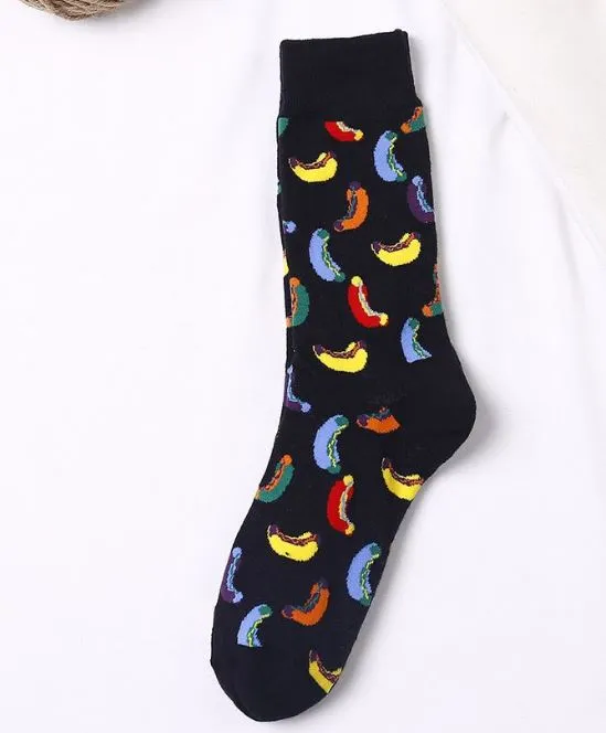 SF578 Black Colorful Hotdogs Socks