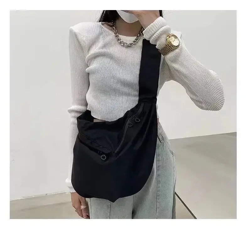 UAKISS  -  Fashion Wide Strap Solid Hobo Bag Men Women Streetwear High-capacity Shoulder Bags All Match Trendy Simple Handbags Crossbody