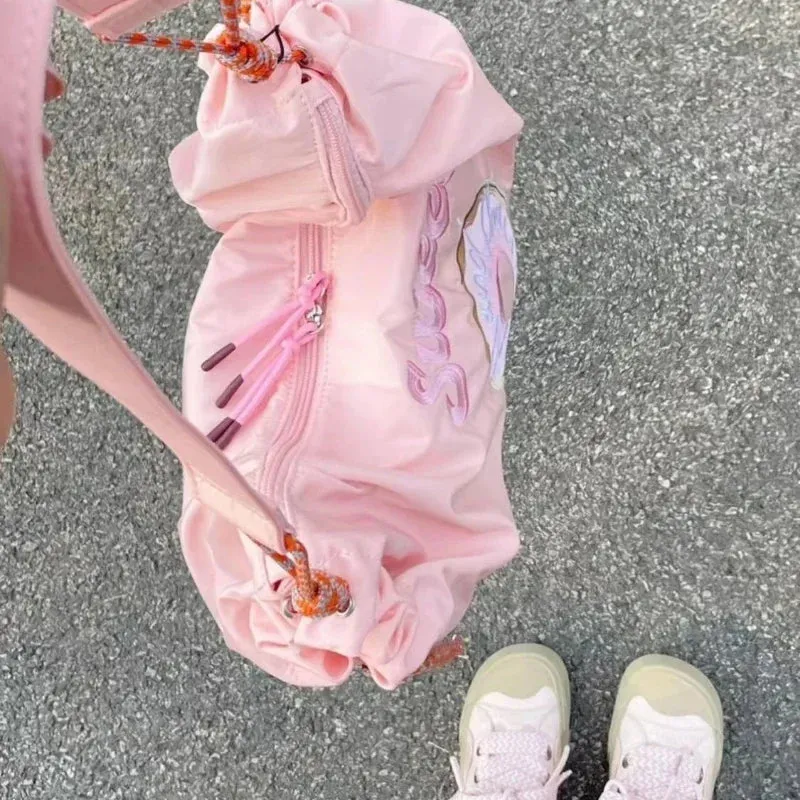 UAKISS  -  High-capacity Crossbody Bags Trendy Donut Embroidery Letter Women Pink Handbags Summer Y2k Aesthetic Kawaii Shoulder Tote Bag