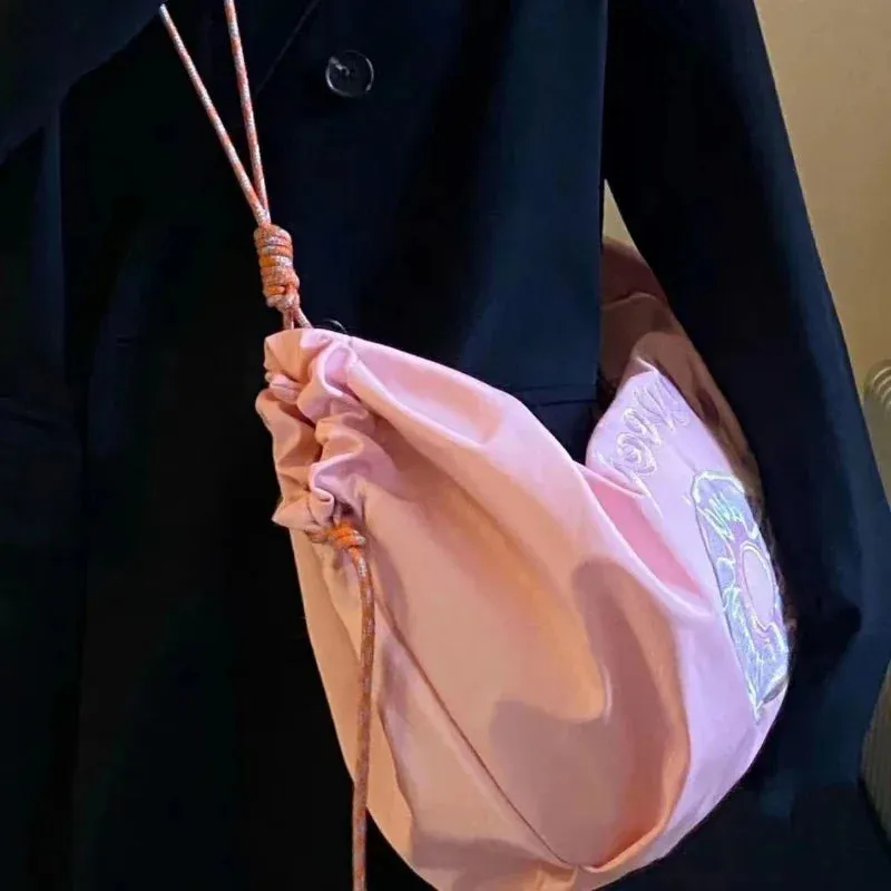 UAKISS  -  High-capacity Crossbody Bags Trendy Donut Embroidery Letter Women Pink Handbags Summer Y2k Aesthetic Kawaii Shoulder Tote Bag