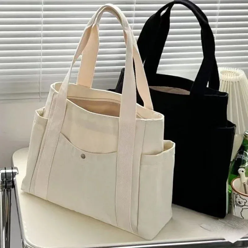UAKISS  -  High-capacity Tote Bags All Match Streetwear Trendy Fashion Canvas Handbag Grunge Casual Simple Shoulder Underarm Bag Korean Y2k