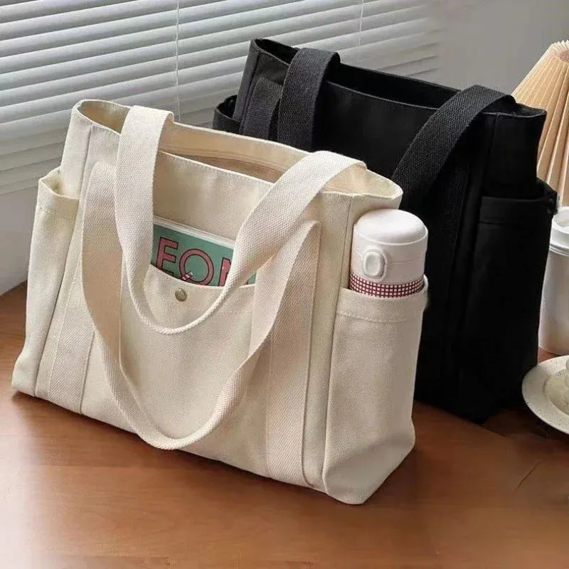 UAKISS  -  High-capacity Tote Bags All Match Streetwear Trendy Fashion Canvas Handbag Grunge Casual Simple Shoulder Underarm Bag Korean Y2k